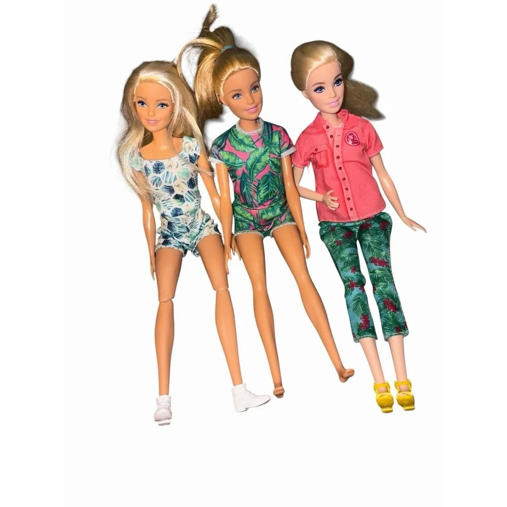Lot of 3 Articulated Barbie Dolls Tropical Safari Fits Mattel Blonde‎ Blue Eyes